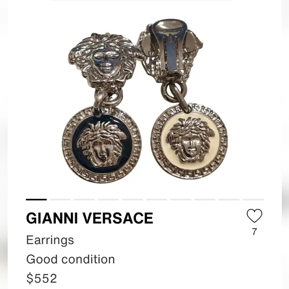 Versace Silver Black White Medusa Drop Clip Earrings Reversible